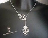 SALE, 10% OFF: Leaf necklace , Leaf lariat in white gold, lariat necklace