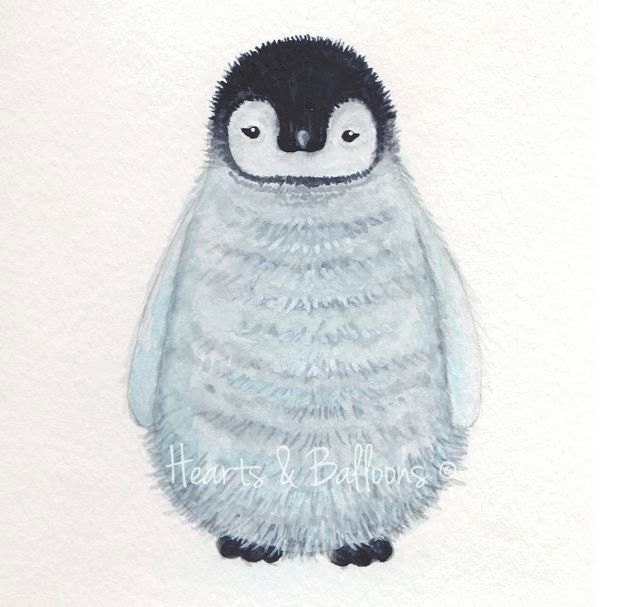Childrens Wildlife art Penguin watercolour painting PRINT 5 x 7 Little penguin Cute Winter Snow Baby Animal Arctic Boy Girl Nature