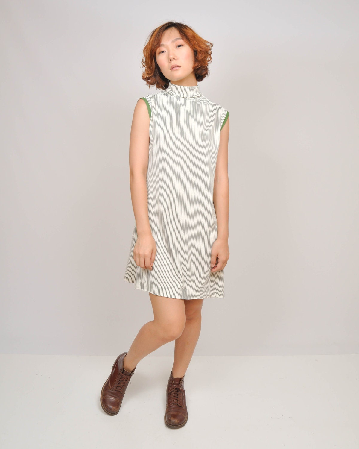 Vintage 70's Reversible Striped Day-Dress with High Collar