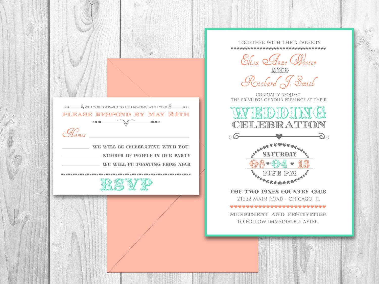 Wedding Invitations Shabby Chic Pastel Elegance  - Huston Suite (Invitation and response card)