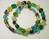 Beaded Jewelry Set - White, Purple, Green, Aqua, and Blue Glass Bead Necklace and Bracelet