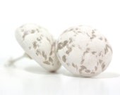 Dome Button Stud Earrings In Porcelain and Sterling Silver. Glazed in Tan and Naked Porcelain -- MADE TO ORDER