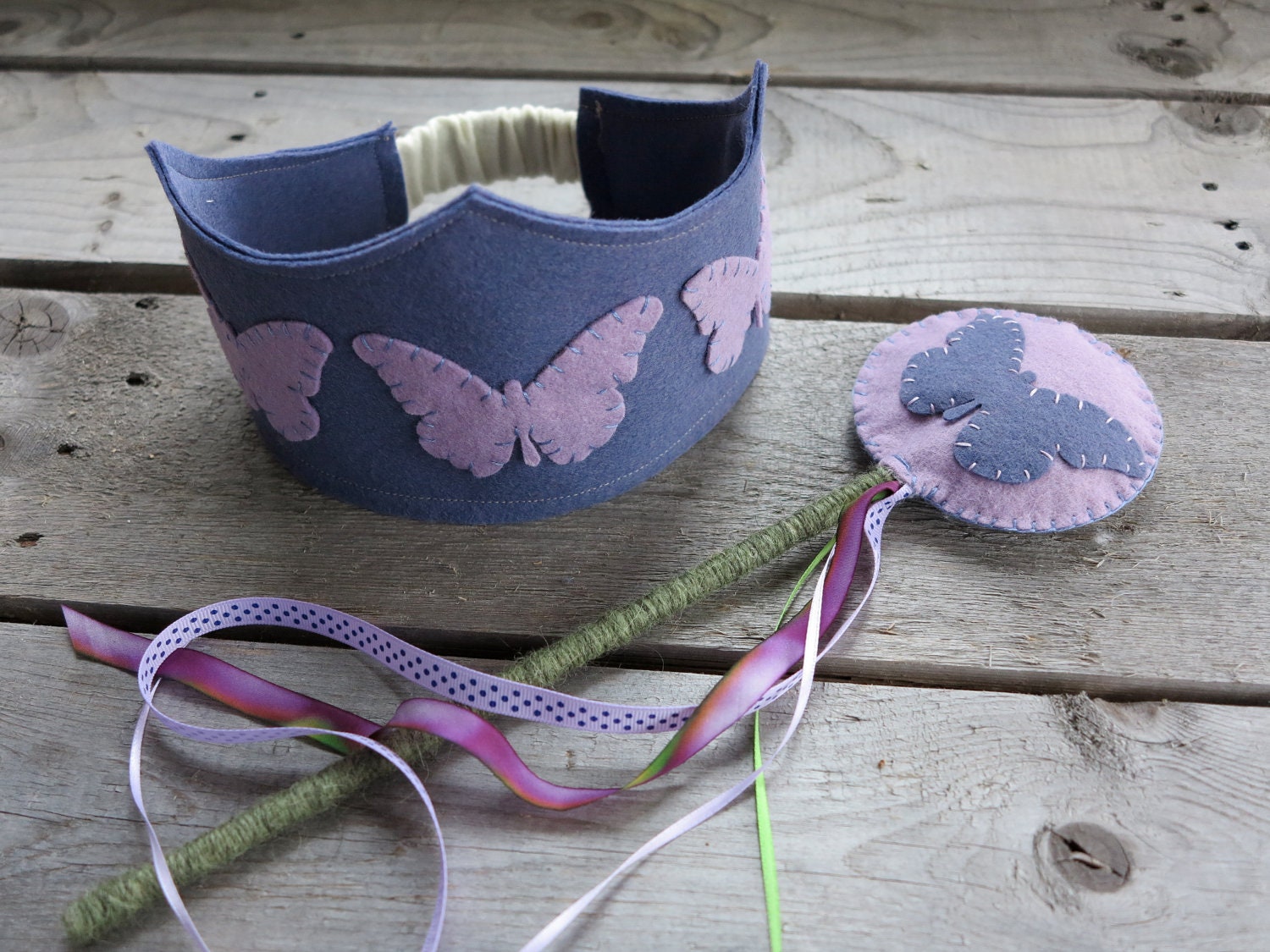 Butterfly Princess Felt crown and fairy wand (plum)