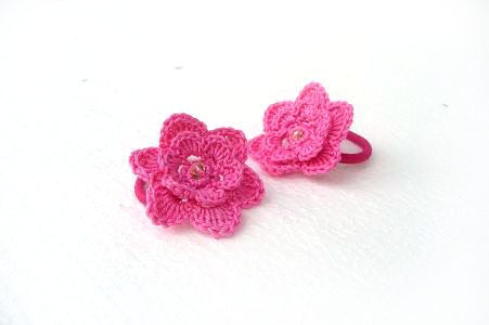 Girl pink flower Hair Ties - set of 2