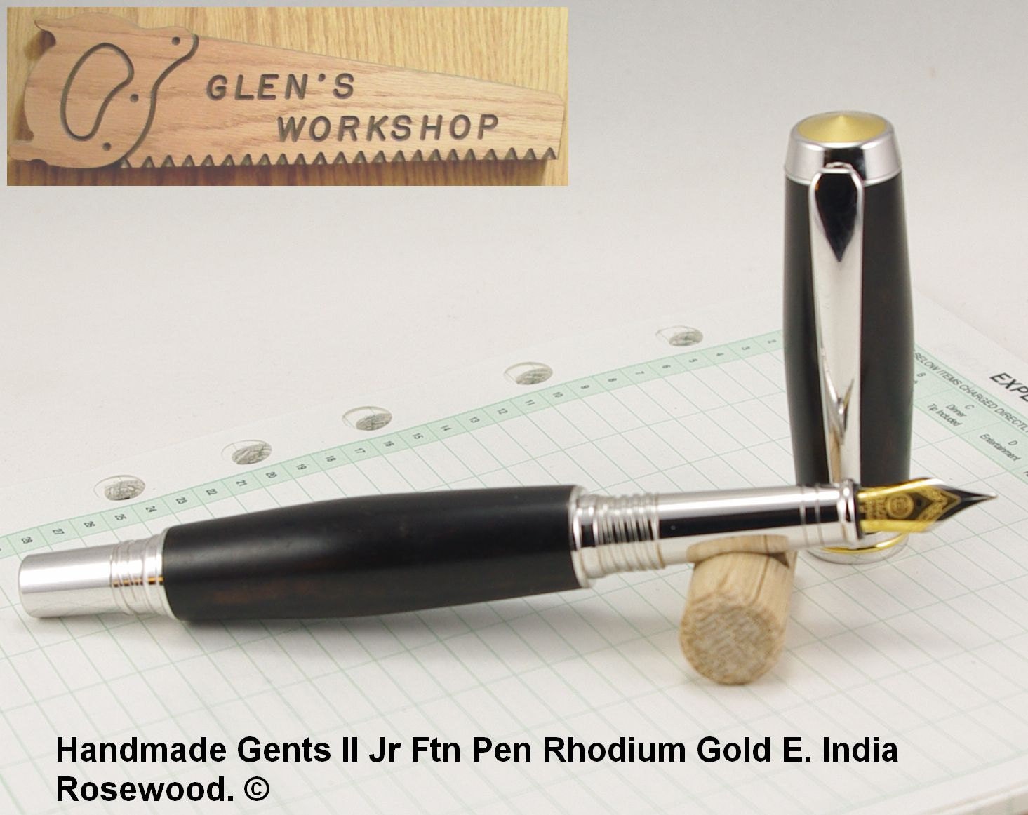 Fountain Pen Handmade in Rhodium Gold E. India Rosewood
