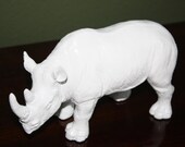 Rhino Figurine / Rhino Statue / Home Decor / Animal Decor in Glossy White / Faux Taxidermy