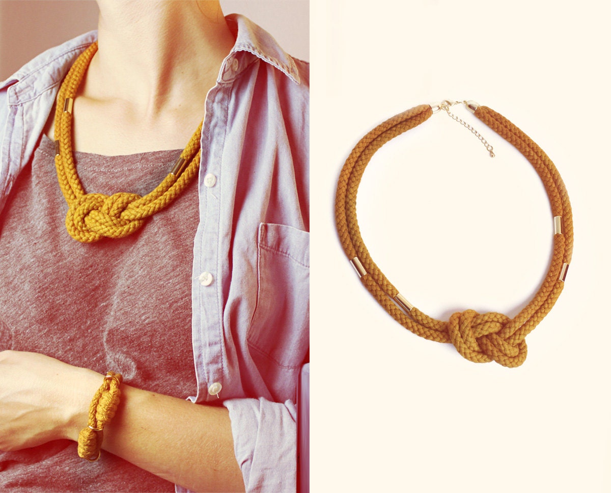 Reserved for Floweringheathers - Knotted Cotton rope necklace in mustard