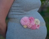 Pretty In Pink - Flower Sash, Maternity Sash, Belly Band, Flower Belt, Bridal Sash
