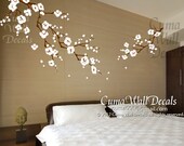 Cherry blossom wall decals nursery white flower vinyl wall decal  tree nature wall sticker children decals nursery wall mural-  Z163 cuma