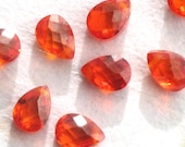 Fire Opal Cubic Zirconia Faceted Drop Briolettes, 5x7mm Flat Pears, Warm Orange Embers (8 pieces)