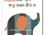 You Are My Sunshine Art for Children Kids Wall Decor Baby Boy Nursery Baby Room Decoration Baby Boy print 8" x 10" elephant blue