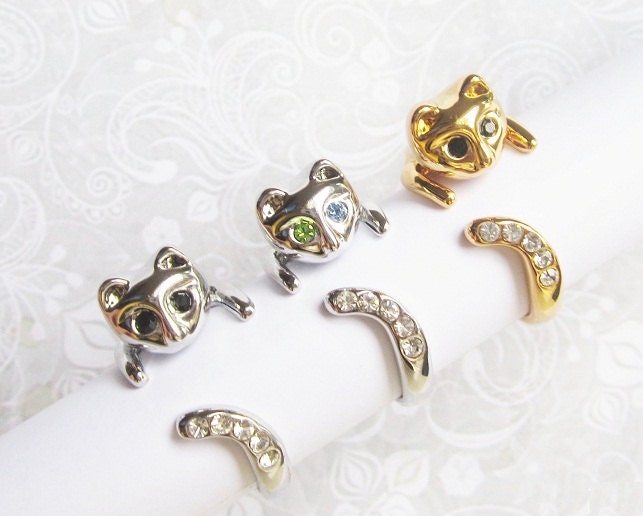 Sale -  4 Kitty Rings -  Buy 3 Get 1 Free  Beautiful Cat rings with blue/green/black/white crystals. cat lover - cats - kitty ring - kitten