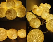 20 Mixed Cream Tone Handmade Cotton Balls Fairy String Lights Party Patio Wedding Floor Table or Hanging Gift Home Decoration