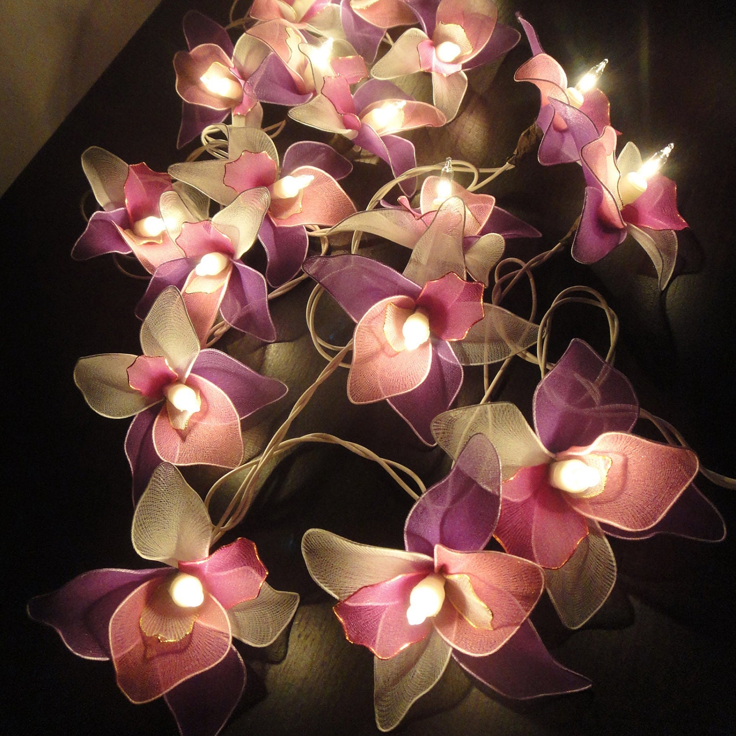 20 Pink-White-Purple Orchid Flower Fairy String Lights Wedding Party Floral Home Decor 3.5m