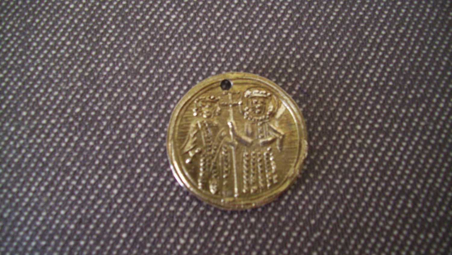 Vintage Byzantine Coin Charm 60s Gold Toned Religious Theme Pendant GVS team