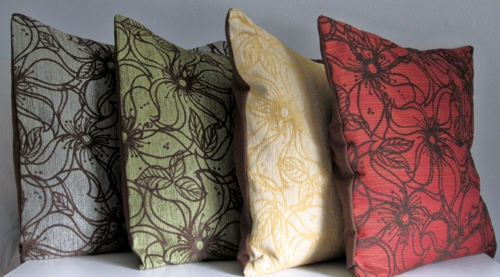 Giant Floor Pillow Decorative Throw Pillow Covers in Blue, Green, Yellow, Red- Groovy Floral Chenille Flower Child Pattern