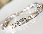 Sterling Silver Swarovski Crystal Bracelet, Freshwater Pearl Wedding Bracelet. Vintage Style Wedding Jewellery. Crystal Bracelet.