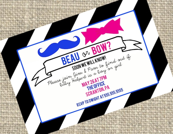 Gender Reveal Party Invitations: Beau or Bow Blue and Pink