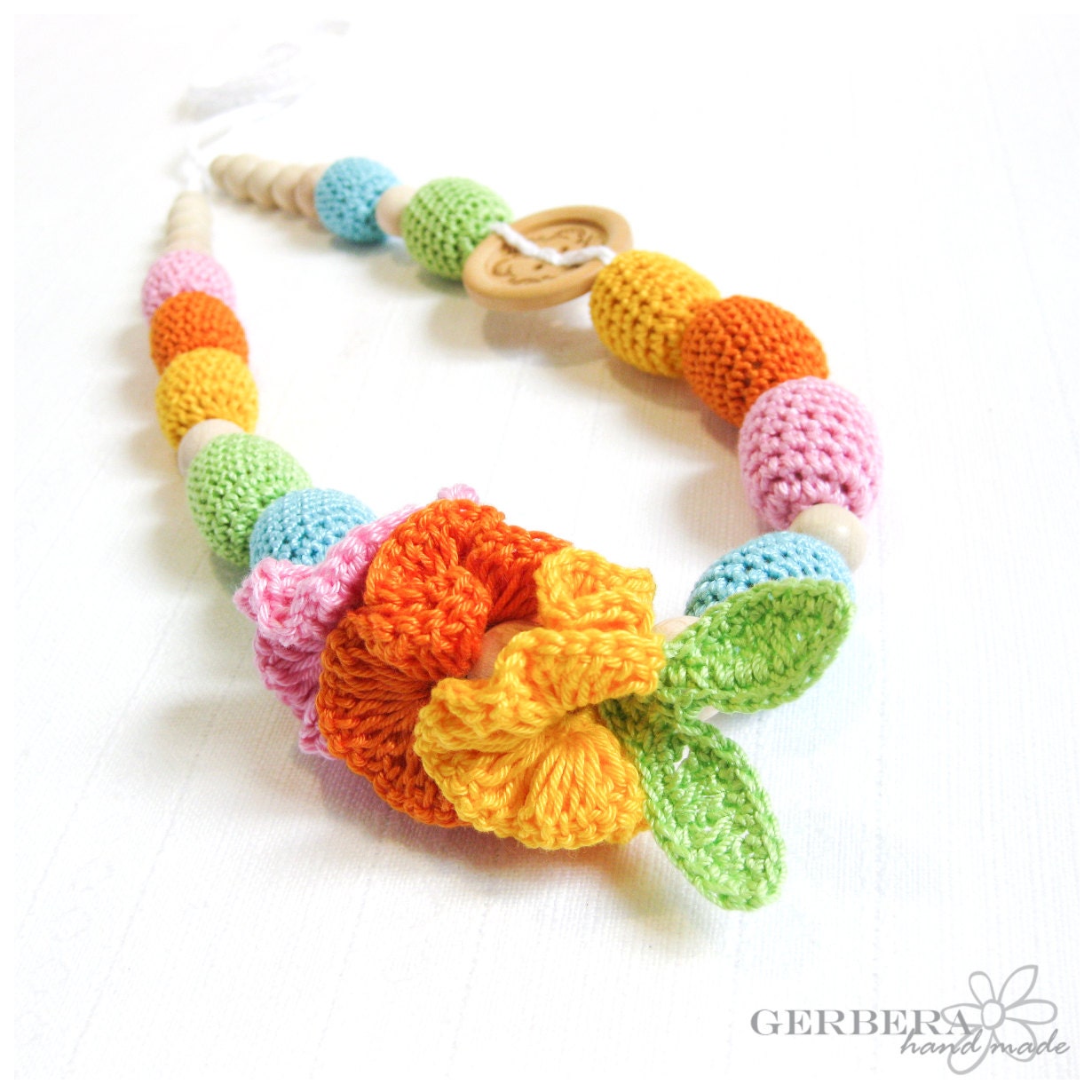 Teething necklace / nursing necklace & breastfeeding toy for baby - rainbow yellow orange green pink turquoise READY TO SHIP