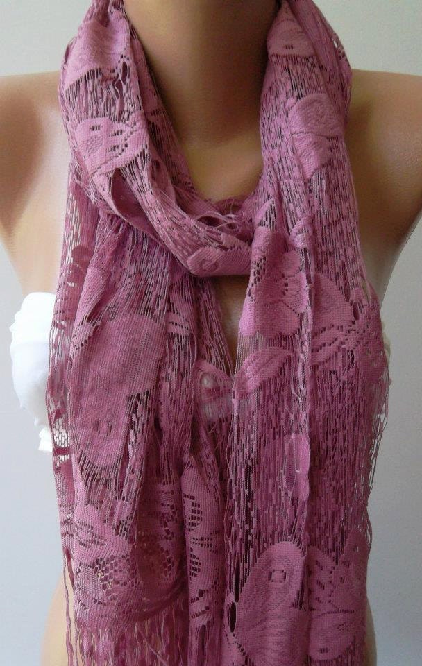 Butterfly Pattern Scarf Shawl / Lilac Pink - Tulle scarf