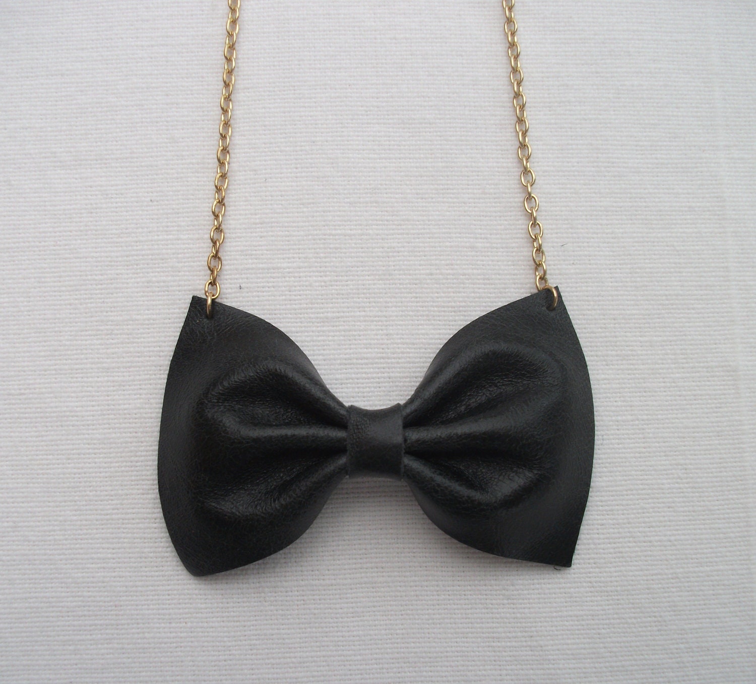 Black Bow Tie Necklace Handmade Using Recycled Leather