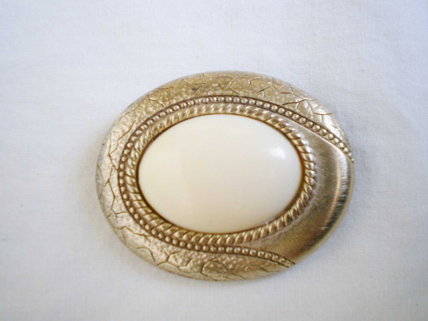 Vintage Bead Brooch - 1980s Large Gold Tone