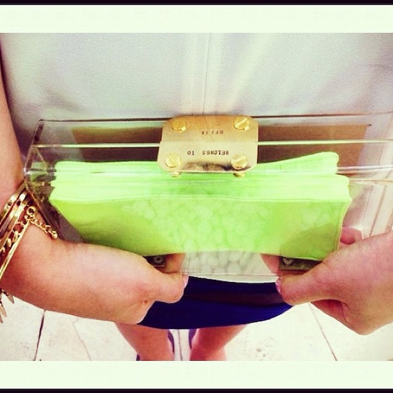 GOLD/SILVER Clear Personalised Perspex Acrylic Clutch Classic