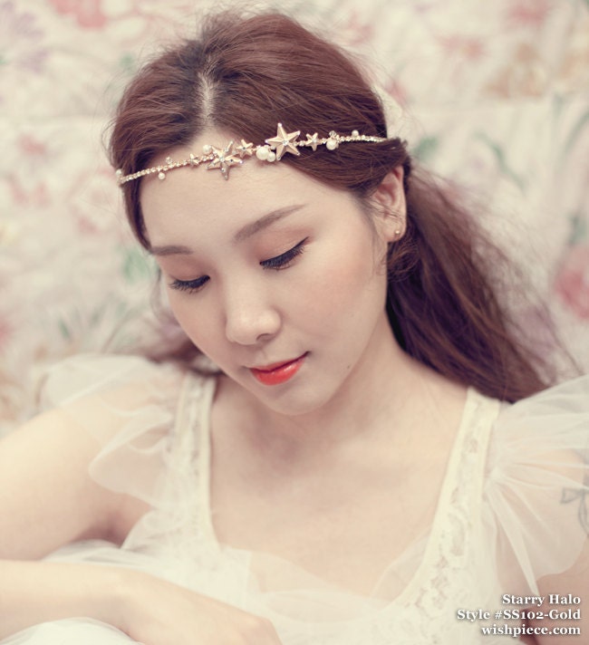 Bridal Headband, Stars and Pearls Halo Wedding Headpiece, Bridal Hair Accessories, Hair Star