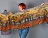 Tuskany and Provence Felted Scarf Cobweb Wool Silk Shawl Earth color , nuno felting scarf