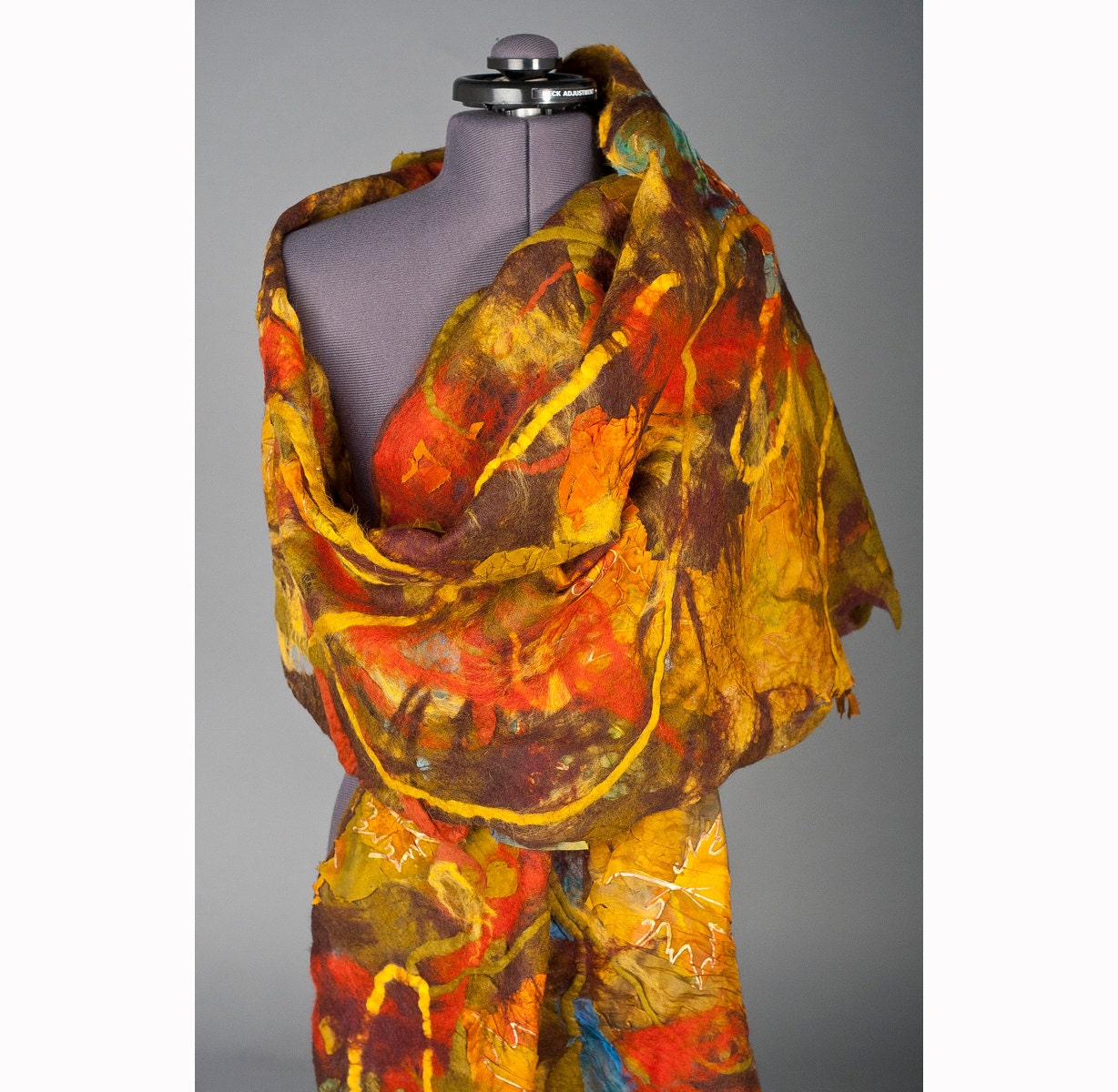 Felted Scarf Cobweb Wool Silk Shawl Earth color , nuno felting scarf