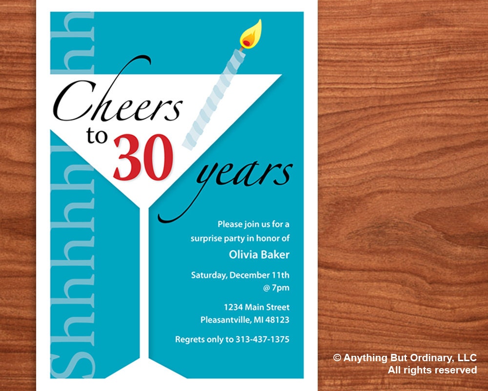 Martini Cheers Surprise 30th Birthday DIY Invitation, printable digital file