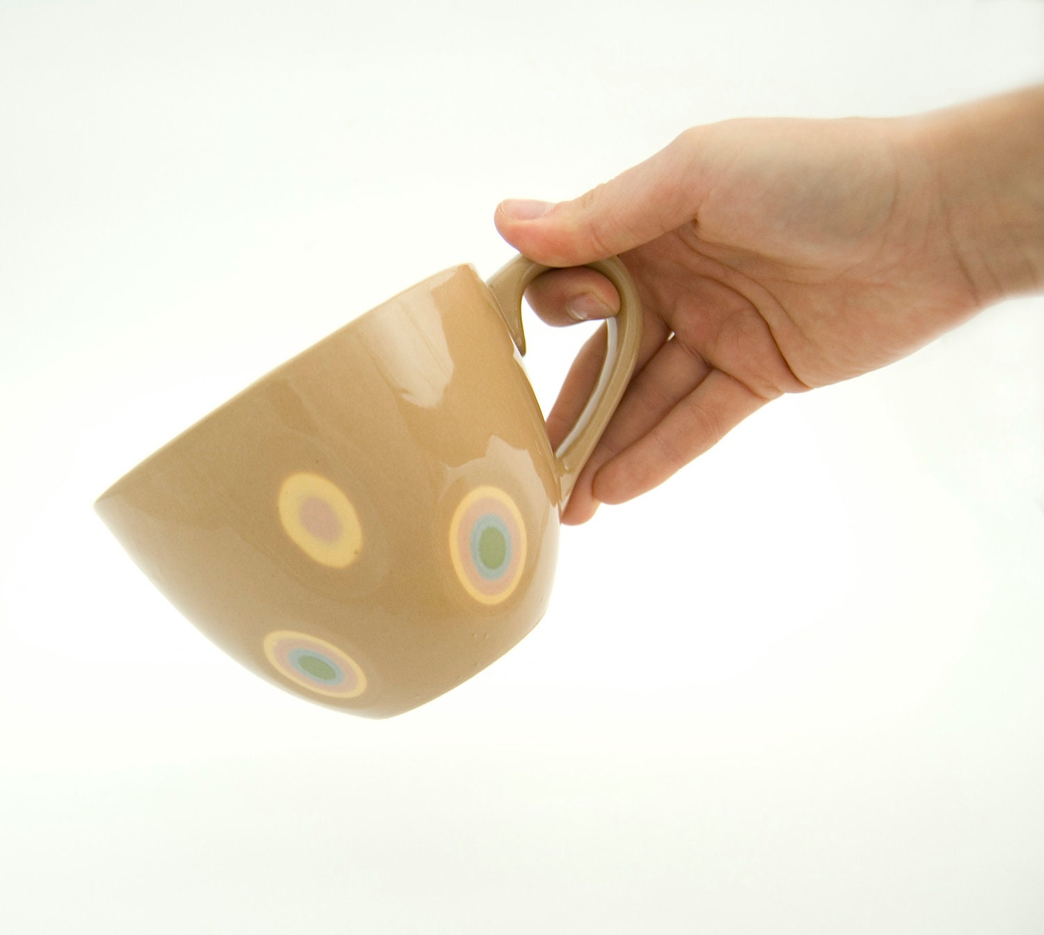 Ceramic stoneware cup coffee tea mug - unique handmade serving decorative textured kitchen pottery modern morning coffee - ecru brown