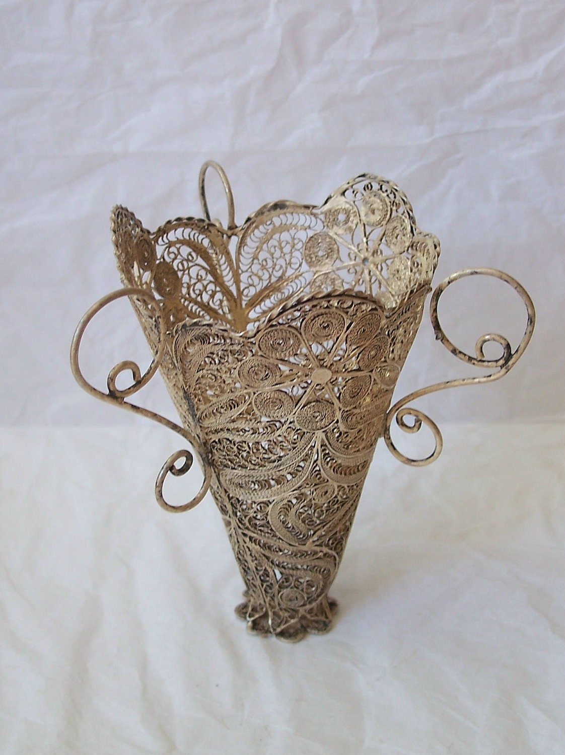 Vintage Silver Wire Filigree Small Vase Container
