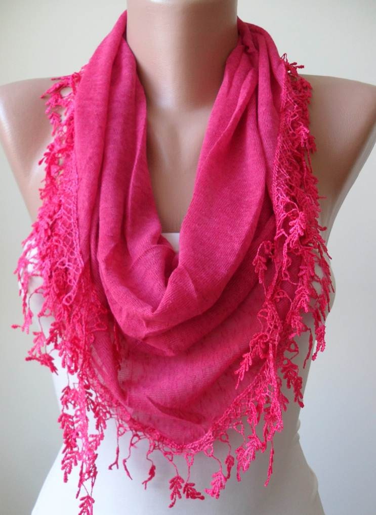 Deep Pink Scarf with Trim Edge - Triangular