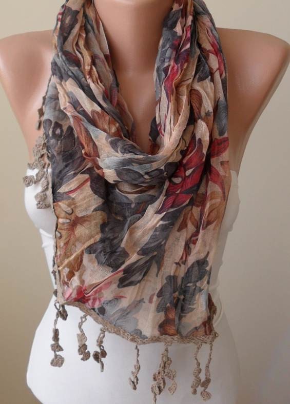 New Scarf - Gift - Linen Scarf - Colorful Linen Scarf  with Trim Edge