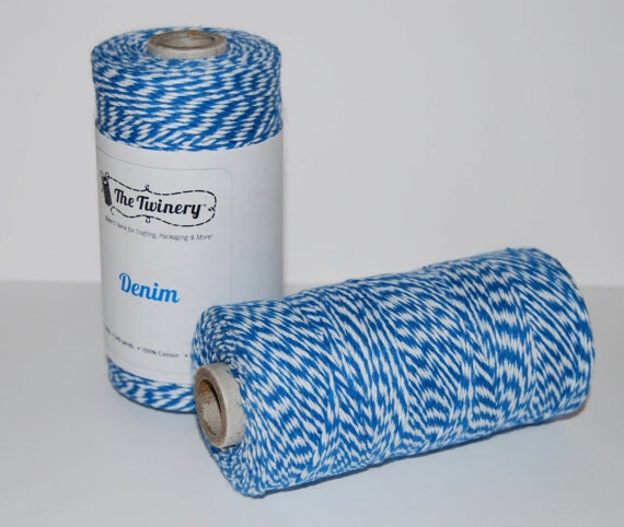 Blue  and white stripe Denim Bakers Twine 240 yard spool - for gift wrapping - packaging  - scrapbooking tags favors crafting string
