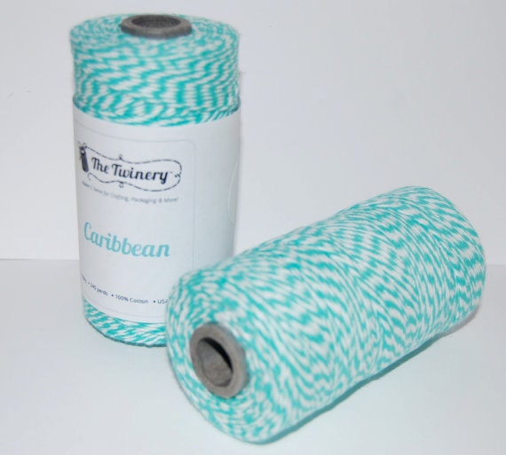 Aqua and white  stripe Caribbean Bakers Twine 240 yard spool - for gift wrapping - packaging - scrapbooking tags favors crafting string