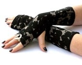 Black Camo Arm Warmers ,  Fingerless Gloves  -  Christmas gifts  , cuffs , black gloves ,  Gothic ,  Steampunk  , modern , hand warmers