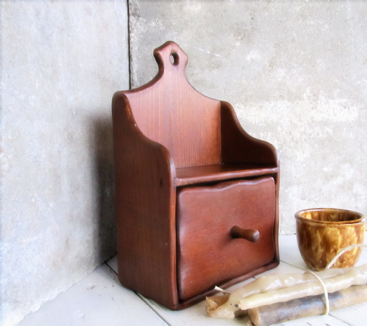 Primitive Wooden Wall Candle Box / Wood Prim Box by CLEOandBLANCHE