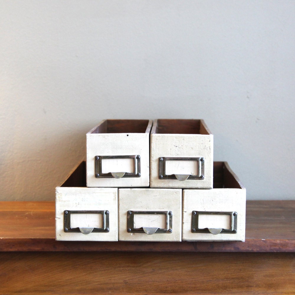 Vintage Library Card Catalog Wooden Drawer