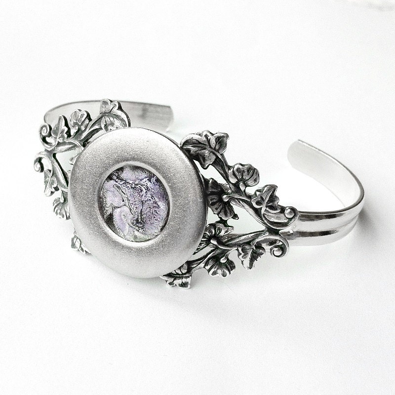 Gothic Jewelry, Silver Cuff Bracelet, Purple Bracelet, Rocker Bracelet, Thin Cuff Bracelet, Filigree Bracelet,