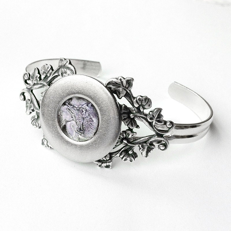 Silver Cuff Bracelet, Gothic Jewelry, Purple Bracelet, Rocker Bracelet, Thin Cuff Bracelet, Filigree Bracelet,
