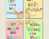 You are my sunshine 8x10 set- playroom prints- toddler girl- baby girl nursery- you make me happy- when skies are gray- baby shower gift
