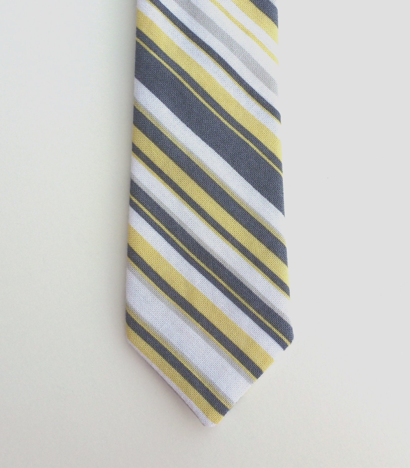Boys Skinny Tie- White, Grey and Citron Yellow Striped- Sizes newborn-7 years