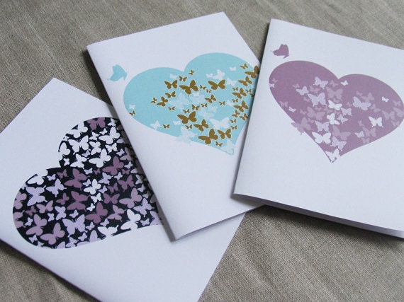 Heart and Butterfly Greeting Cards - Pack of 3 (Blank)