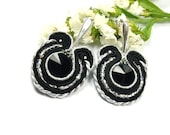 Hand Embroidered Soutache Earrings. Soutache Earrings with Black Swarovski Crystal. Oriental Earrings. Soutache Jewelry.