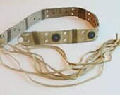 70s Beige Suede Fringe Hippie Belt - Southwestern Woodland Tribal Fashion - Brass Fittings, Self Tie