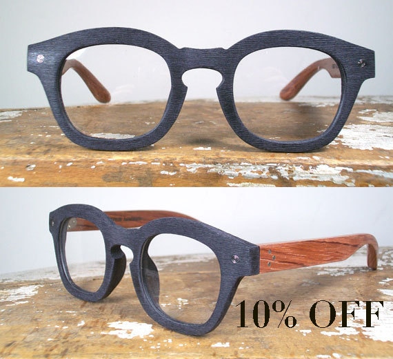 handmade black textured acetate and wood eyewear / The Johnny Depp specs