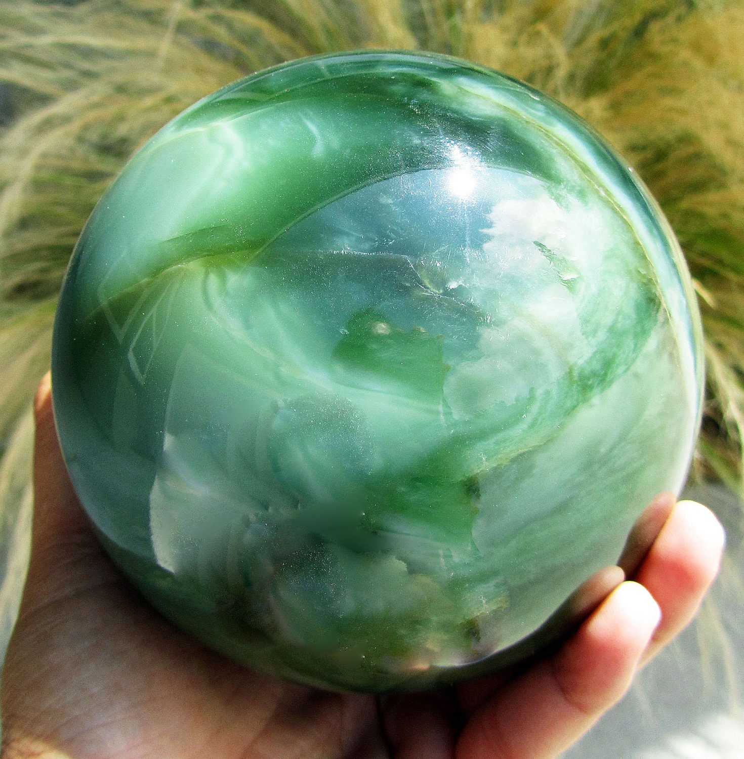Marbled Green "Dreamtime" Jade Sphere with Stand