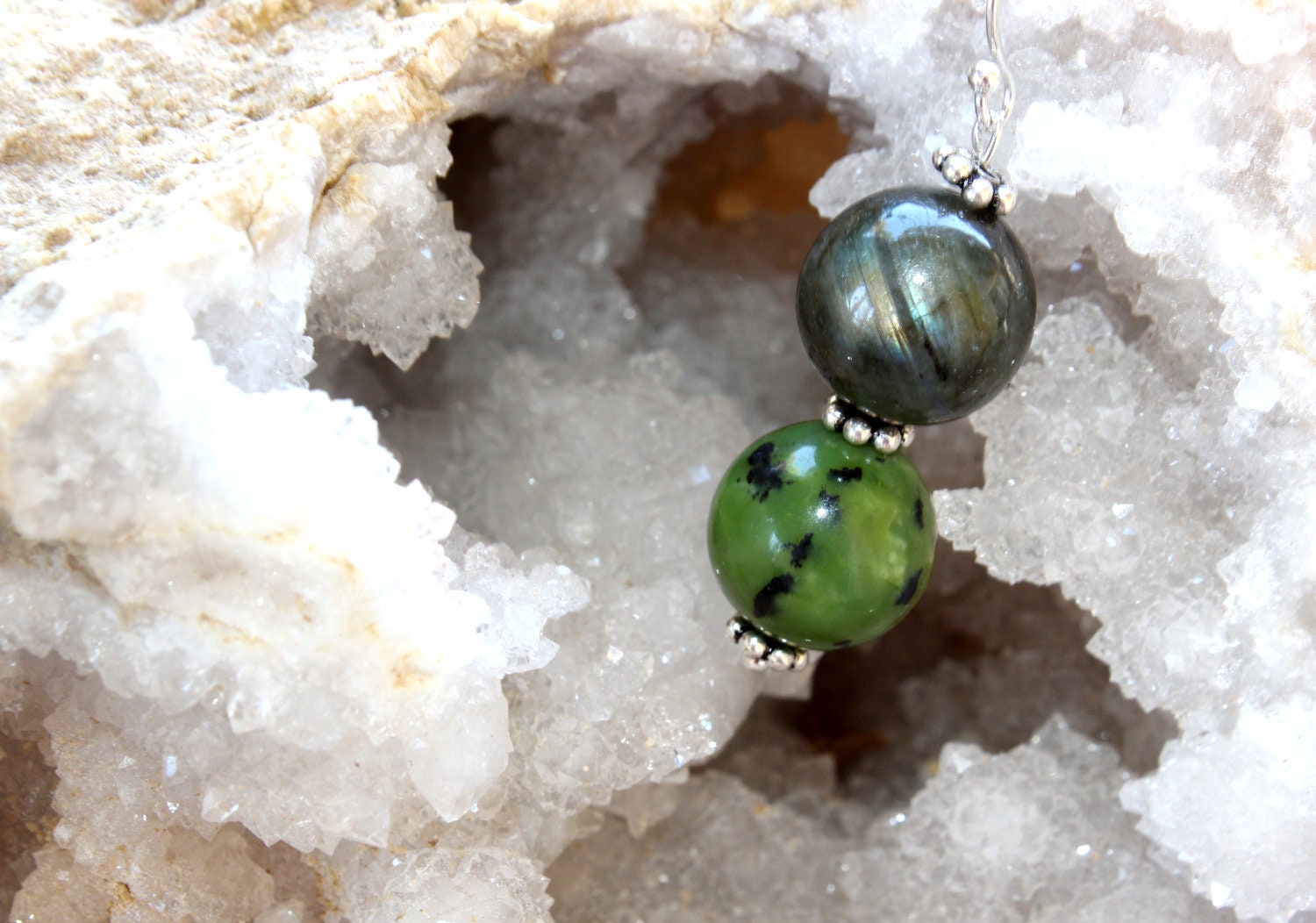 Harmonious Green Chrysoprase and Labradorite Earrings by Aloha Shakti